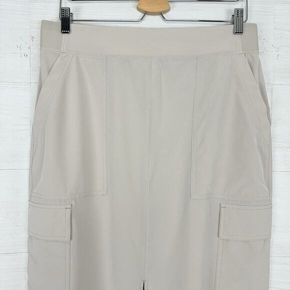 Athleta Cargo Midi Skirt Womens 12 Beige Brooklyn Heights High Rise Lightweight - Picture 4 of 15